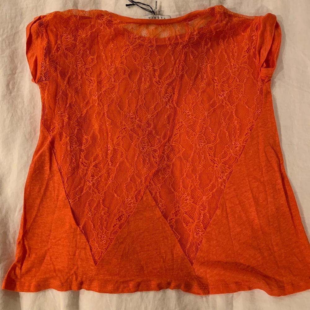 Sandro orange short-sleeve top with open lace back - Picture 2 of 5